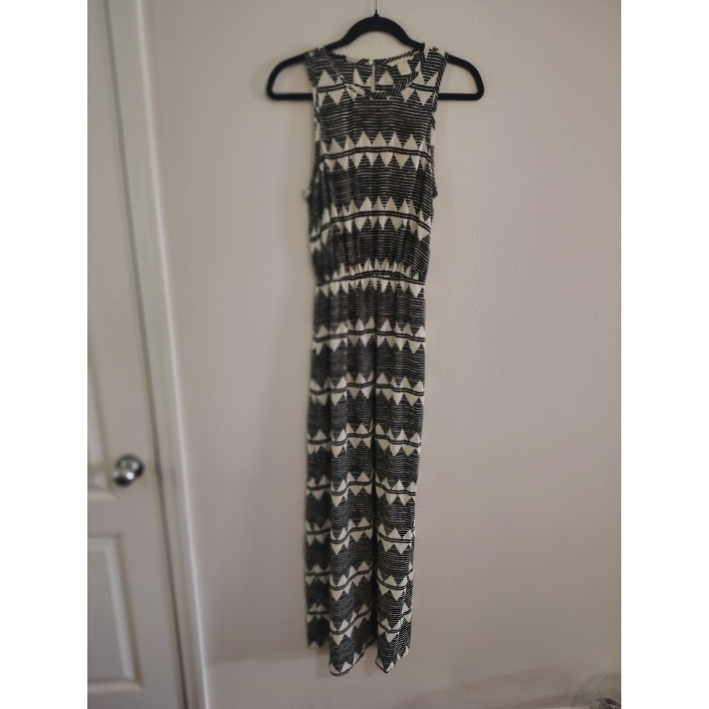 HM Black White Geometric Triangle Print Sleeveless Maxi Dress Elastic Waist Sz 2